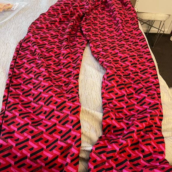 Versace Red and Pink Patterned Silk Pants